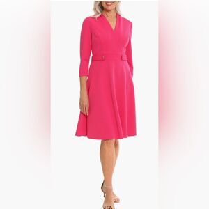 London Times pink scuba fit & flare midi dress